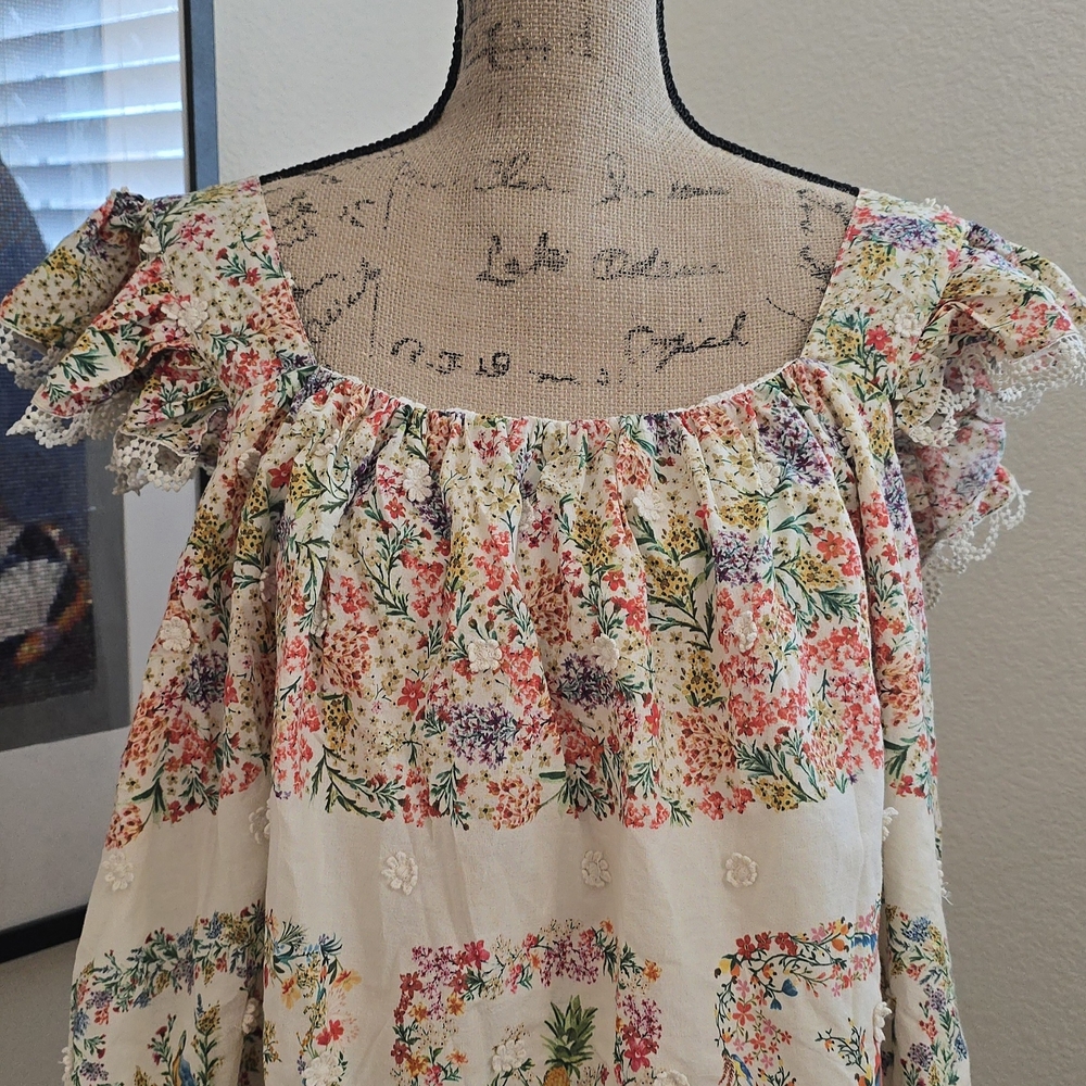 Farm Rio Delicate Forest Scarves Square Neck TOP Oversized